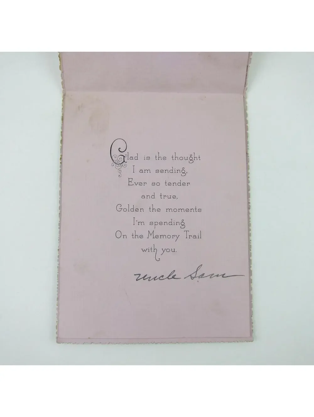 Antique Valentines Day Card Pink & White Flowers Green Vase Gold Accent Art Deco